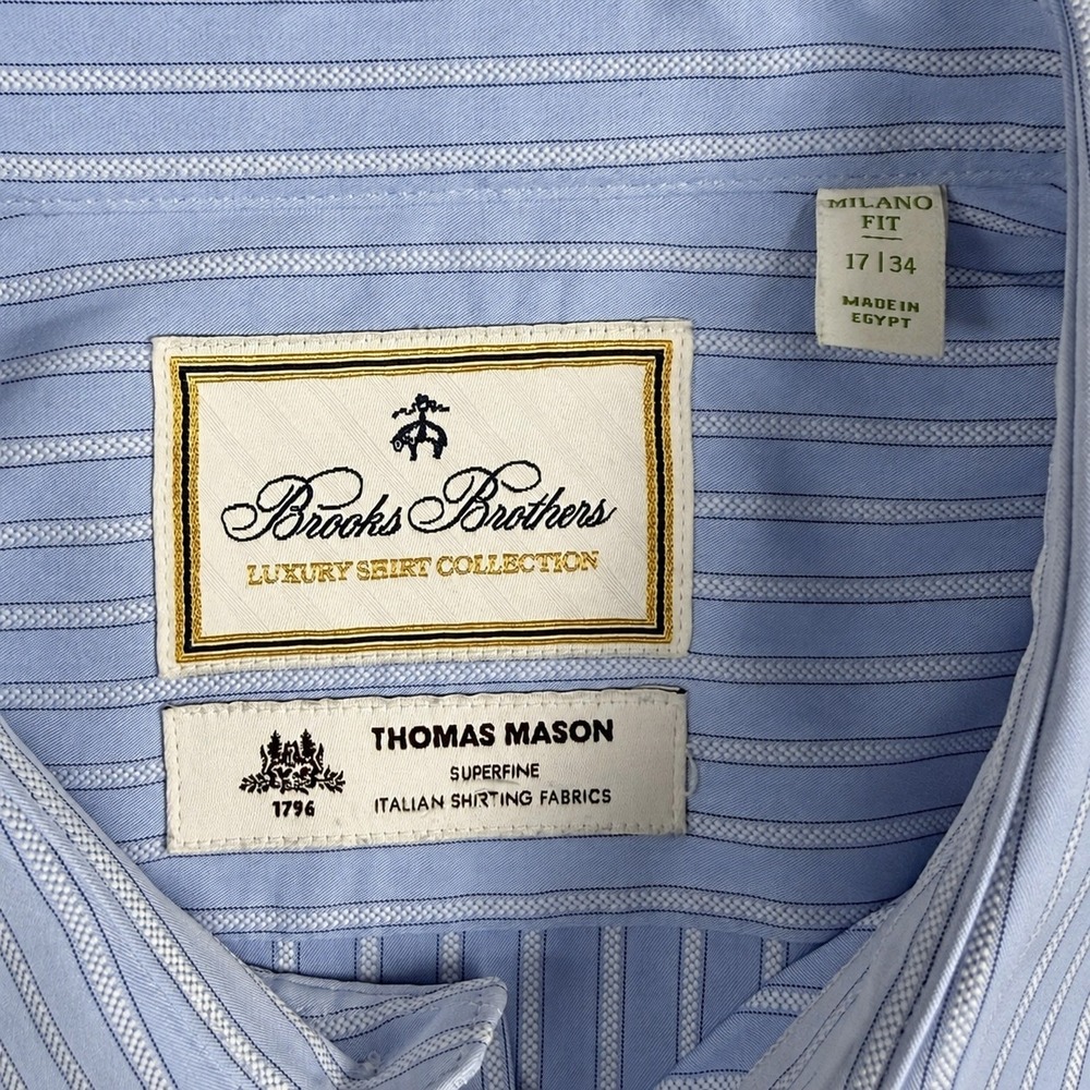 Brooks Brothers Milano Thomas Mason Egyptian Cotton Striped Dress Shirt 17 34 - Picture 6 of 9
